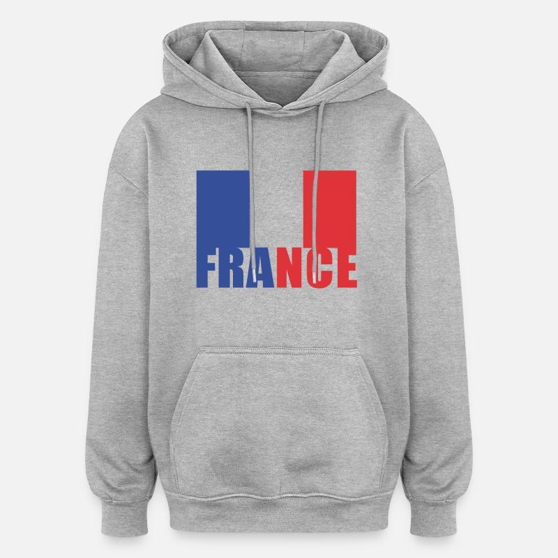 Drapeau français - Sweat à capuche oversize unisexe - gris chiné