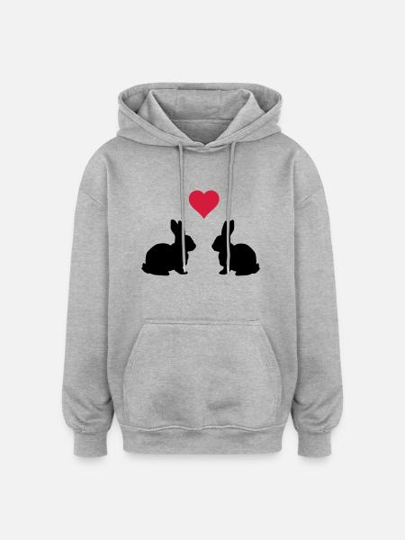 Love Hasen - Oversized Unisex Hoodie - Grau meliert