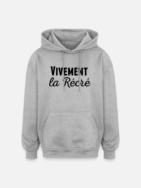 Vivement la récré - Sweat à capuche oversize unisexe - gris chiné