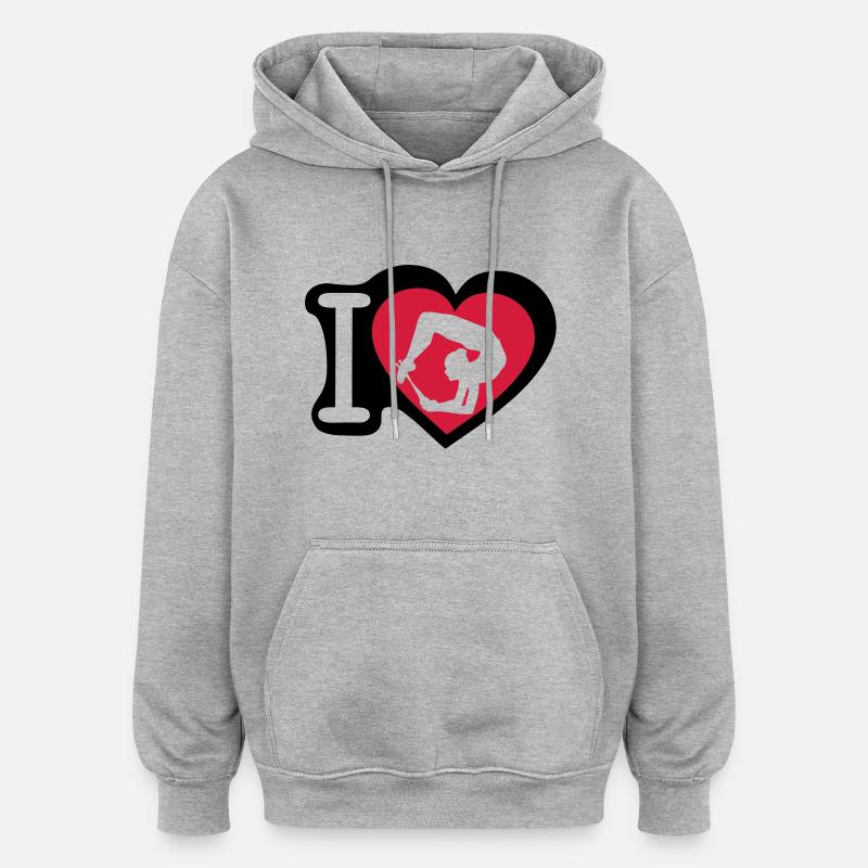 grs love coeur heart gymnastique8 - Sweat à capuche oversize unisexe - gris chiné