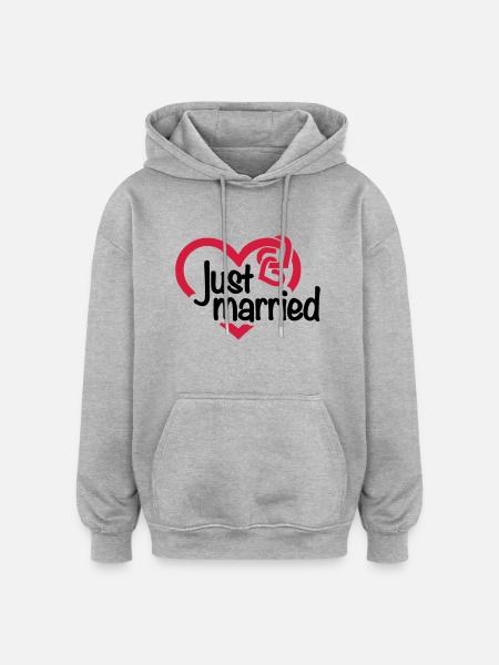 Just married - Sweat à capuche oversize unisexe - gris chiné