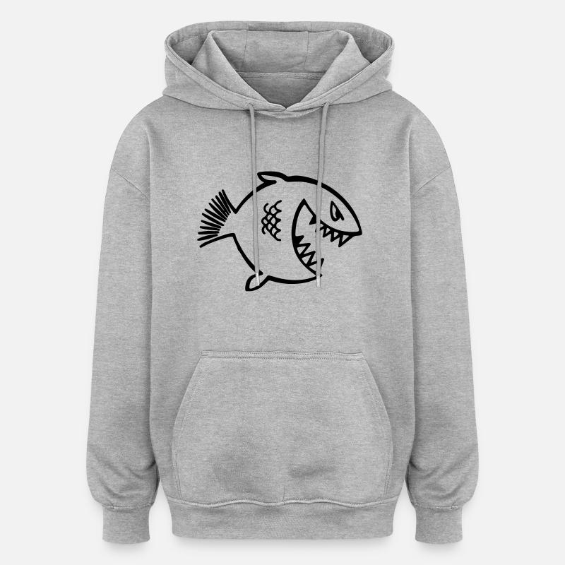 angry_fish - Sweat à capuche oversize unisexe - gris chiné