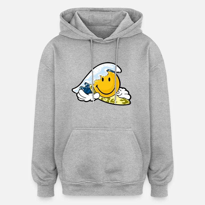 Smiley Surfing - Sweat à capuche oversize unisexe - gris chiné