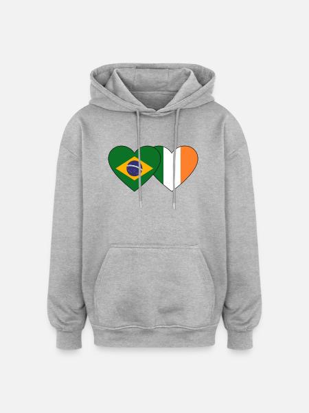 Brazil Ireland Flag Heart - Oversized Unisex Hoodie - heather grey
