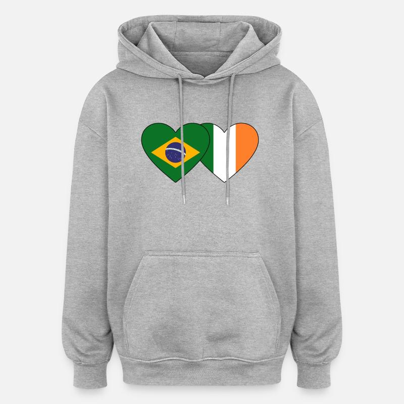 Brésil Irlande Drapeau Coeur - Sweat à capuche oversize unisexe - gris chiné