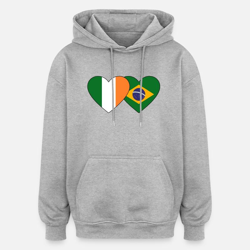 Drapeau de l’Irlande Brésil Coeur - Sweat à capuche oversize unisexe - gris chiné