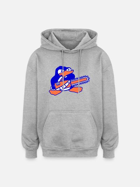 Chainsaw Penguin Nasty Angry Saw - Oversized Unisex Hoodie - heather grey