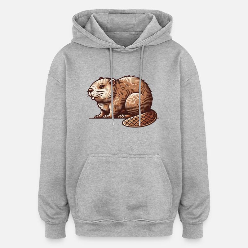 Castor - Sweat à capuche oversize unisexe - gris chiné