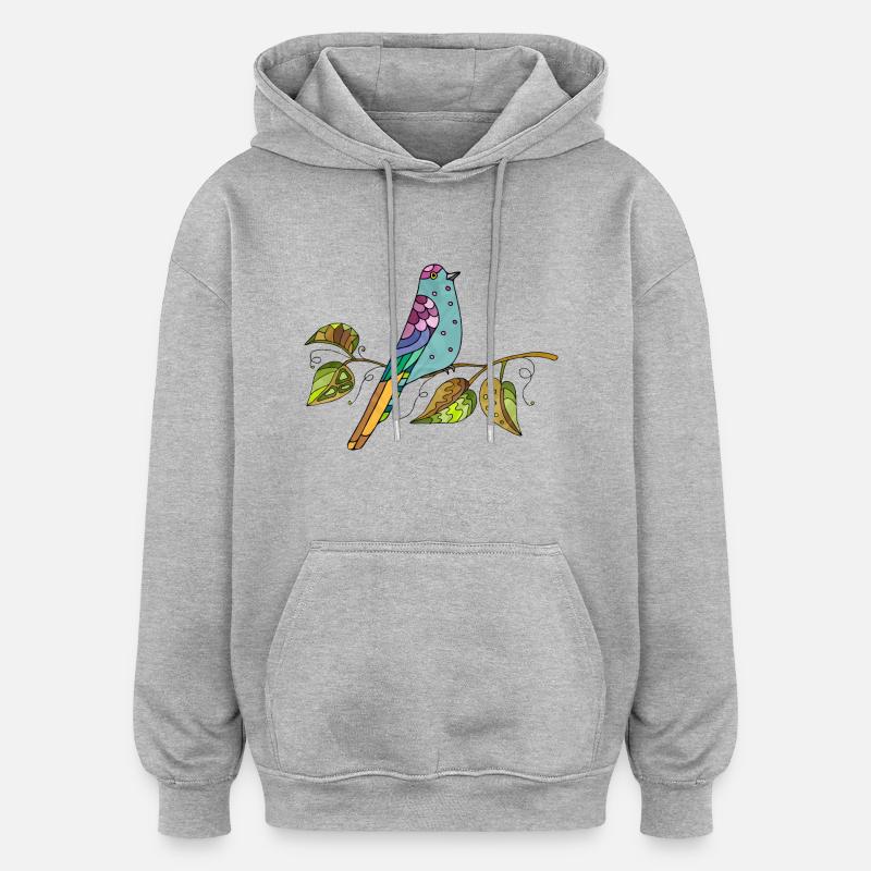 Bunter Vogel - Oversized Unisex Hoodie - Grau meliert