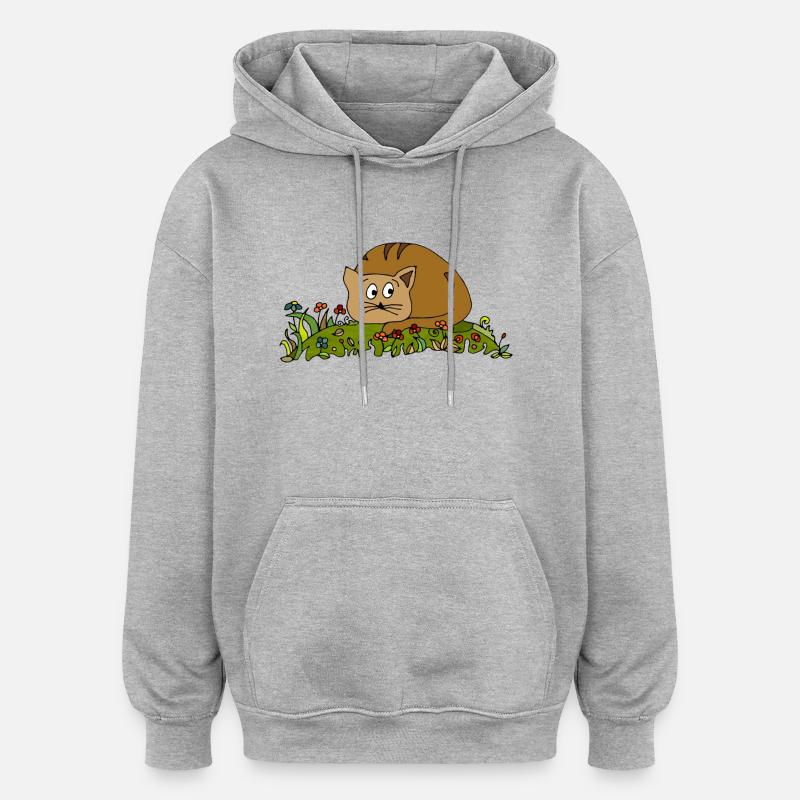Chat - Sweat à capuche oversize unisexe - gris chiné