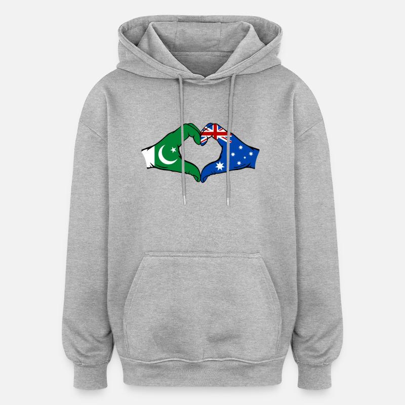 Pakistan Australie Drapeau Mains Coeur - Sweat à capuche oversize unisexe - gris chiné