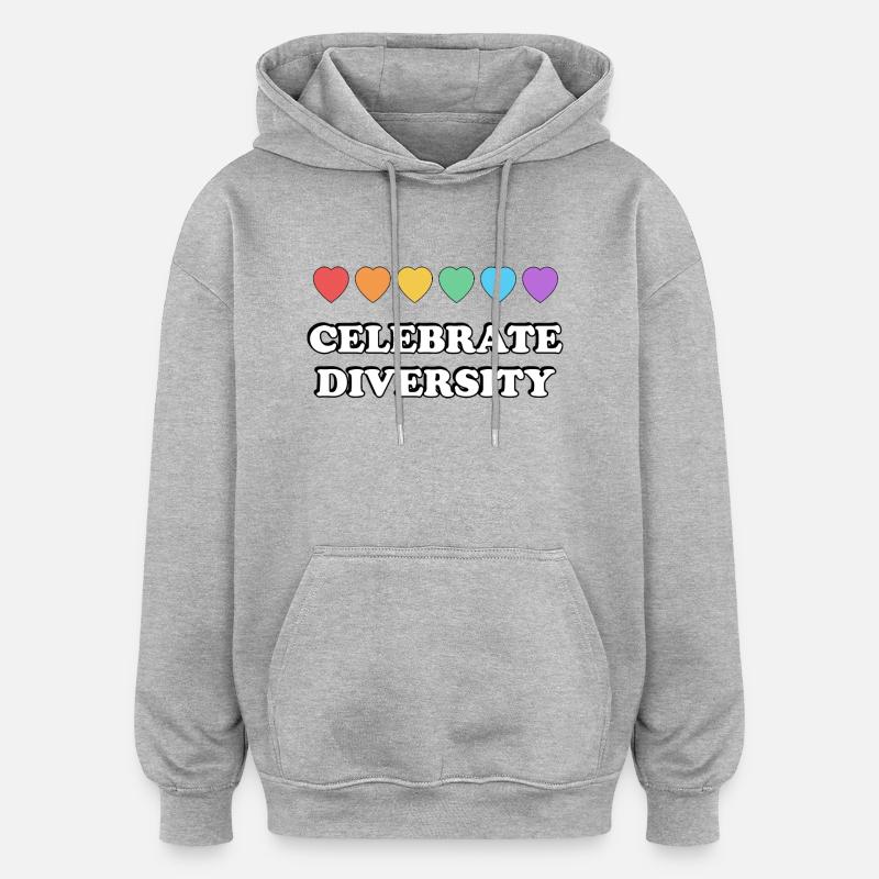 Célébrez la diversité Rainbow Hearts - Sweat à capuche oversize unisexe - gris chiné