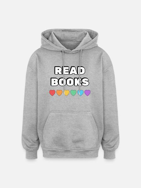Read Books Rainbow Hearts - Oversized Unisex Hoodie - heather grey