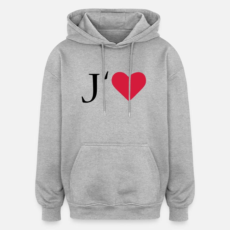 I love - Sweat à capuche oversize unisexe - gris chiné