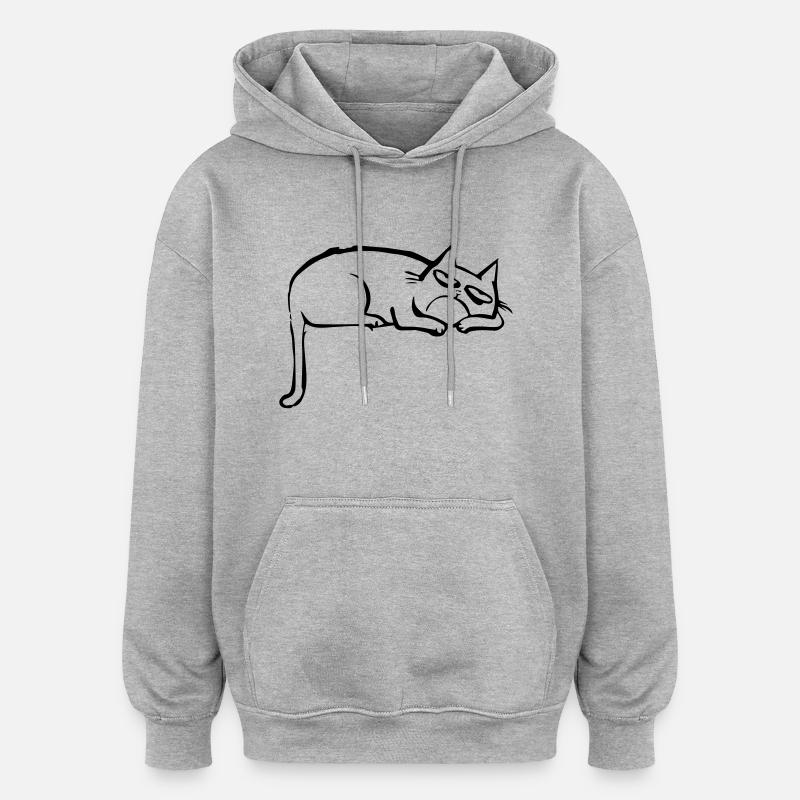 funny cat - Sweat à capuche oversize unisexe - gris chiné