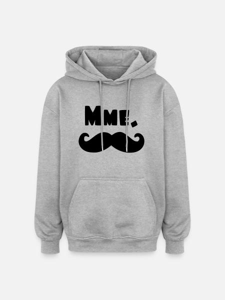 mme moustache - Sweat à capuche oversize unisexe - gris chiné