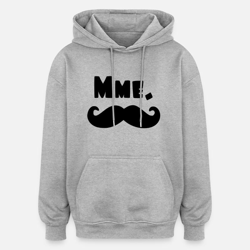 mme moustache - Sweat à capuche oversize unisexe - gris chiné