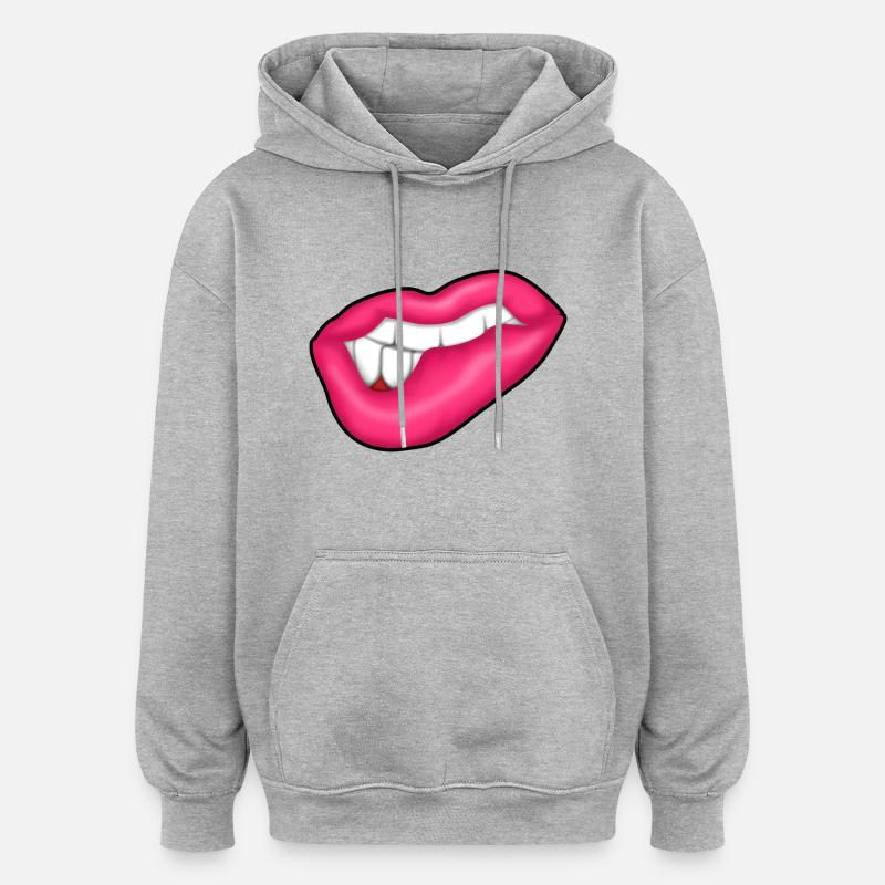 Hot Lips - Oversized Unisex Hoodie - Grau meliert