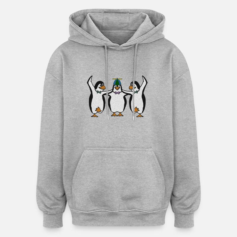 Penguin Trio - Sweat à capuche oversize unisexe - gris chiné