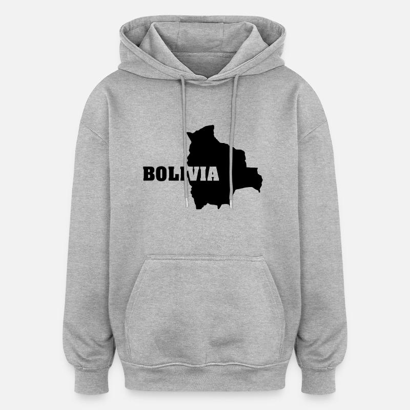 Bolivie (ID: 002004) - Sweat à capuche oversize unisexe - gris chiné