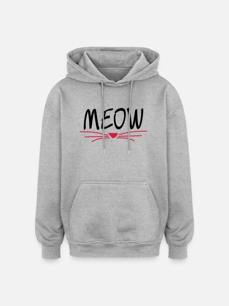 MEOW-chat - Sweat à capuche oversize unisexe - gris chiné