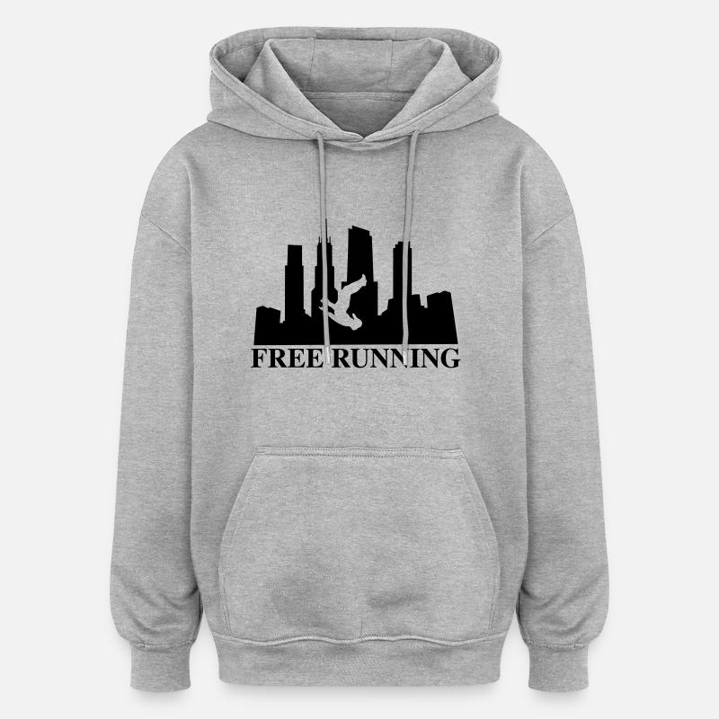 freerunning - Sweat à capuche oversize unisexe - gris chiné