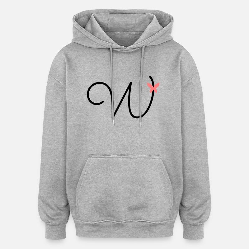 Lettre W Papillon Lettre - Sweat à capuche oversize unisexe - gris chiné
