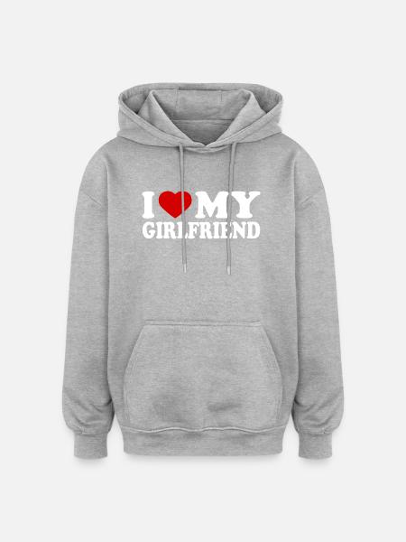 I love my girlfriend - Oversize unisex hoodie - grå meleret
