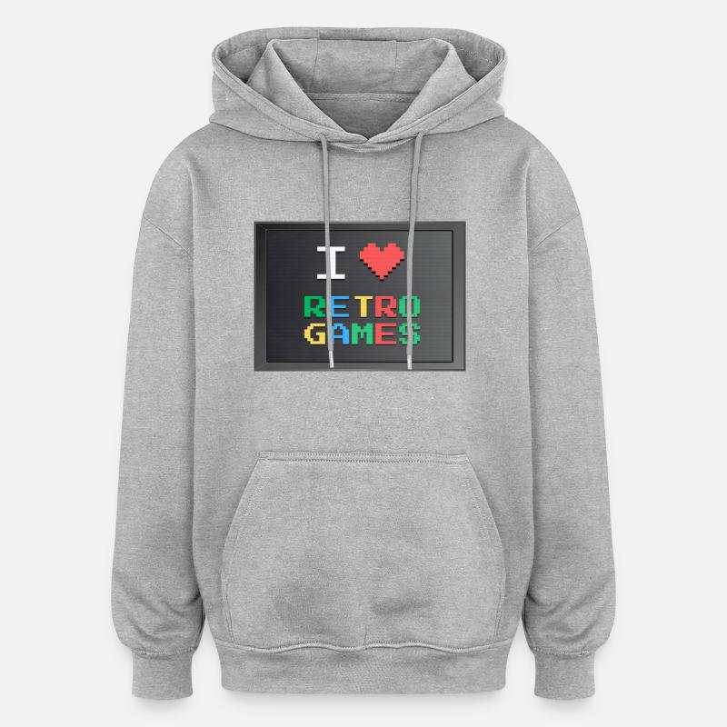 Retrogaming - J'aime le retrogaming - Sweat à capuche oversize unisexe - gris chiné