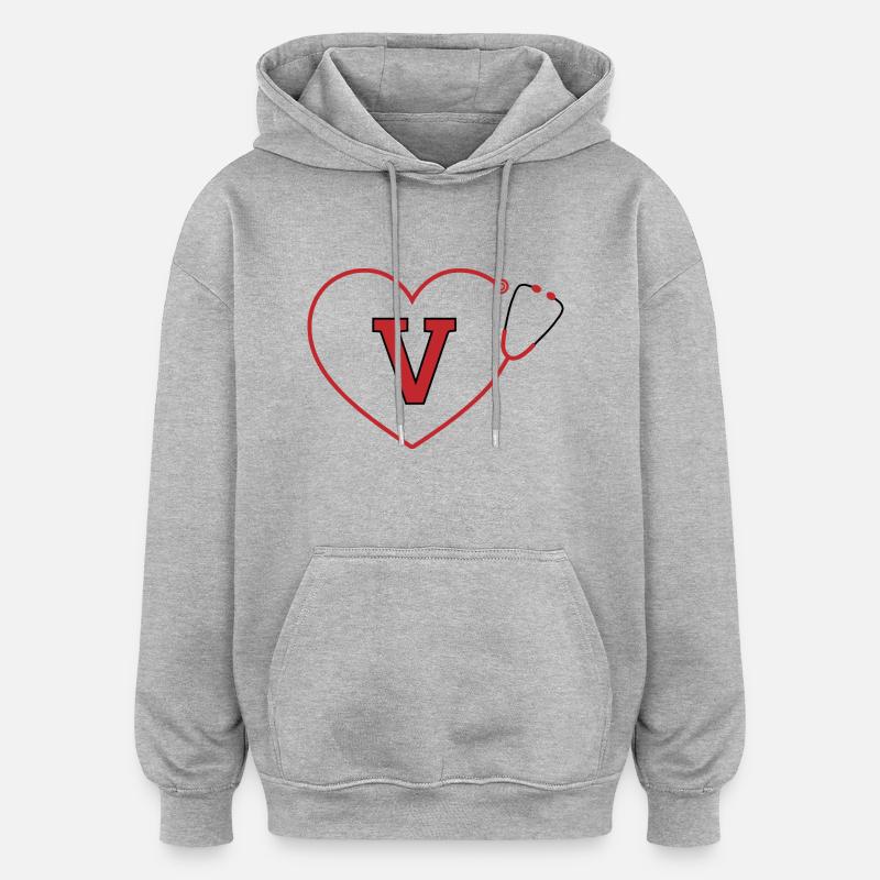Lettre v stéthoscope - Sweat à capuche oversize unisexe - gris chiné