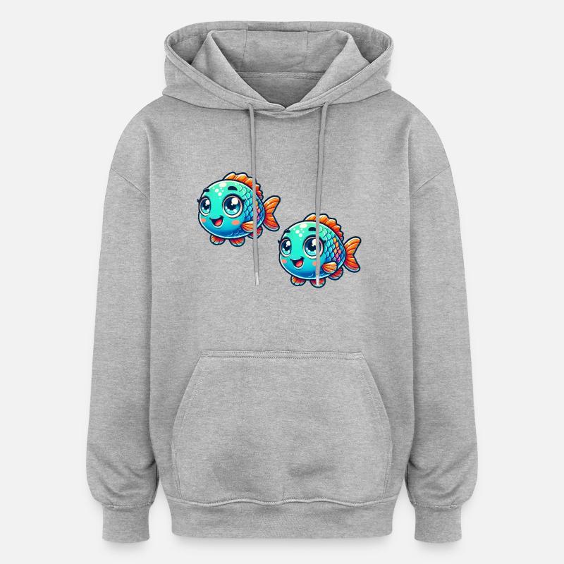 Bande dessinée Poisson 2 - Sweat à capuche oversize unisexe - gris chiné