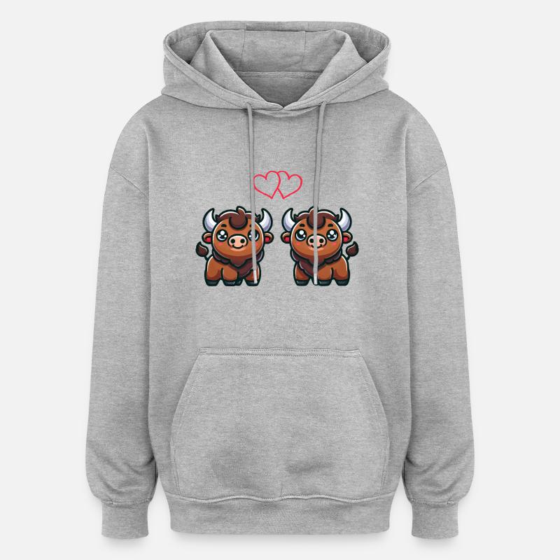 Bison Comic Love - Sweat à capuche oversize unisexe - gris chiné
