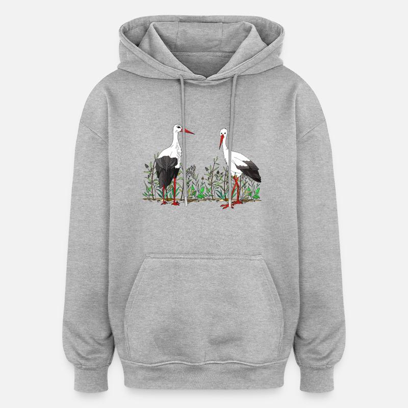 Oiseaux - Sweat à capuche oversize unisexe - gris chiné