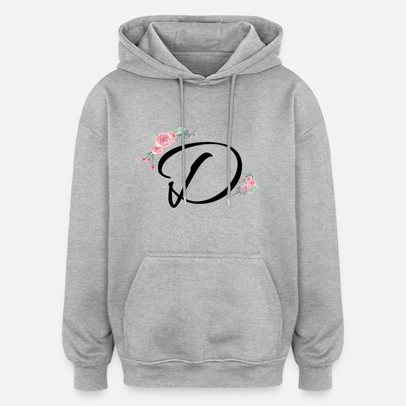Lettre d fleurs - Sweat à capuche oversize unisexe - gris chiné