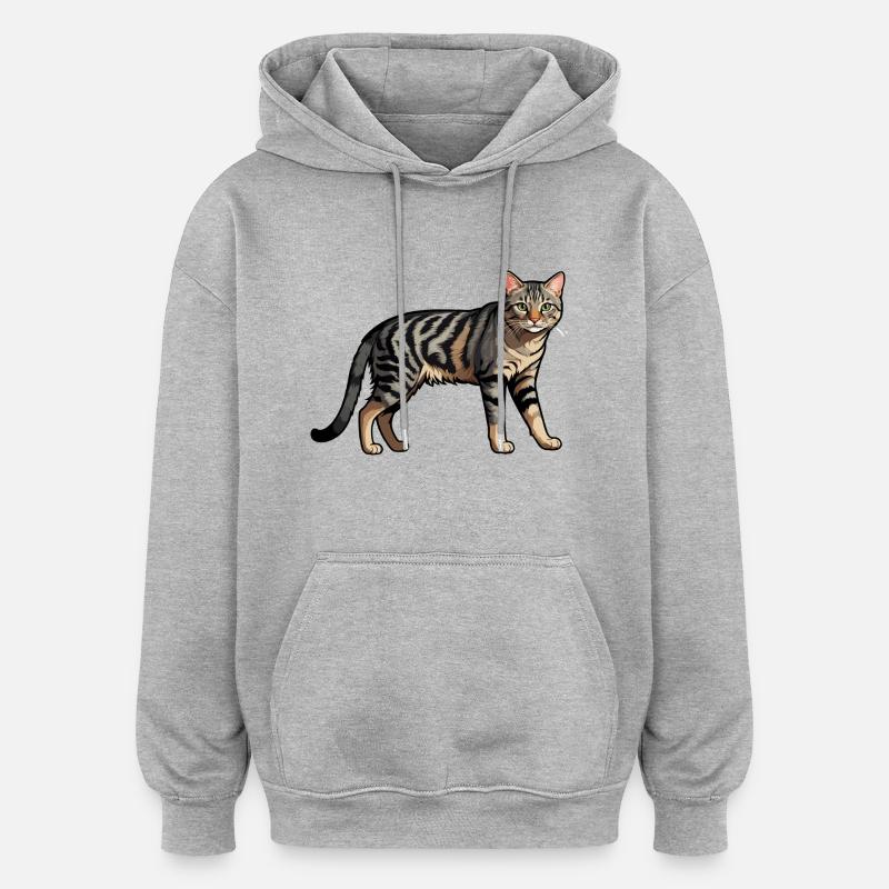 Chat domestique - Autocollant d’animal mignon - Sweat à capuche oversize unisexe - gris chiné