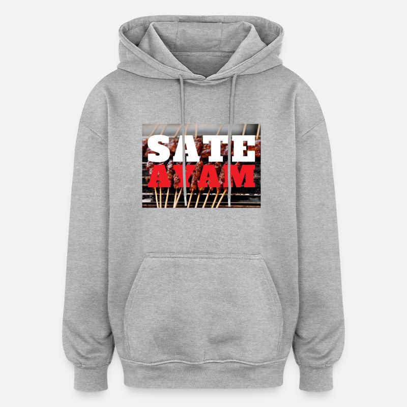 Imprimer INDONET Sate Ayam - Sweat à capuche oversize unisexe - gris chiné