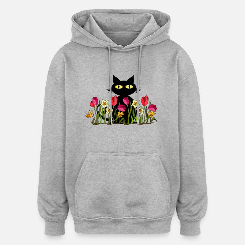 Chat - Sweat à capuche oversize unisexe - gris chiné