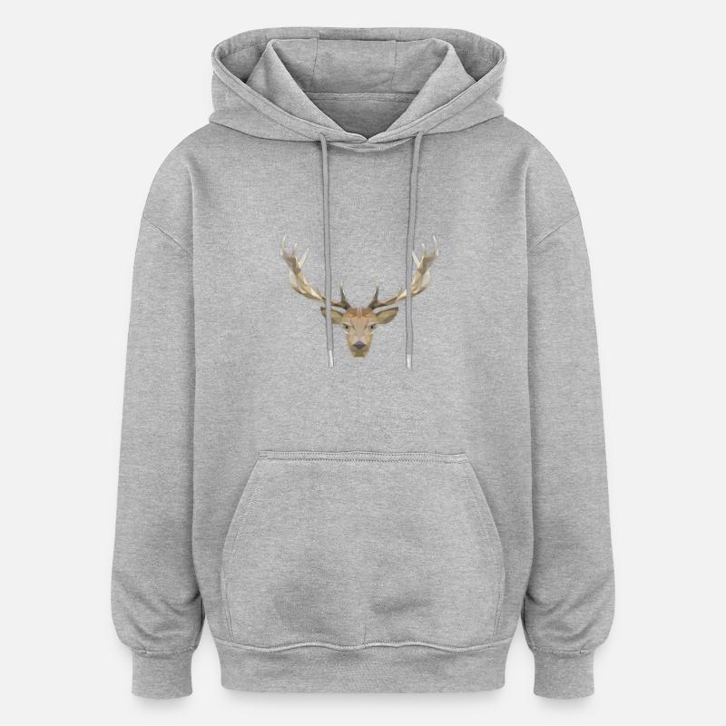 Low Poly Hirsch - Oversized Unisex Hoodie - Grau meliert