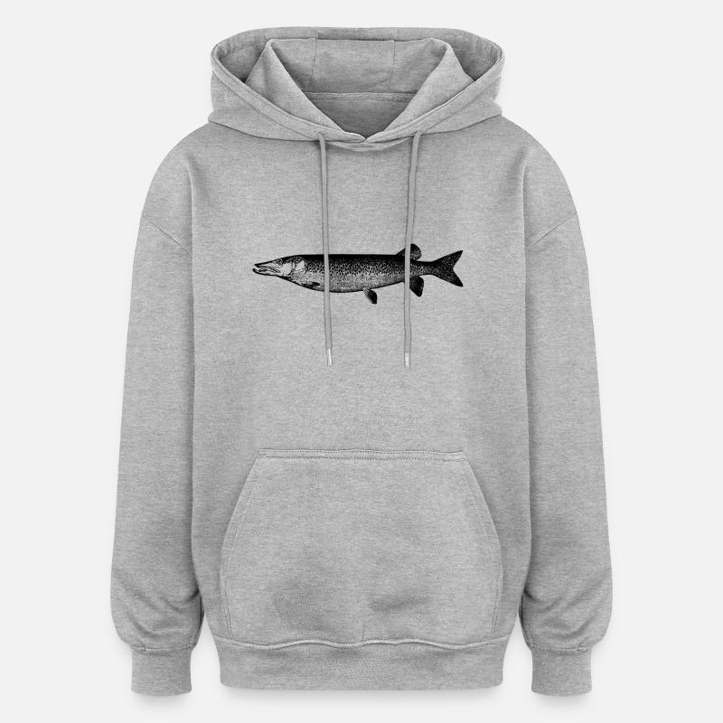 fish111 - Sweat à capuche oversize unisexe - gris chiné
