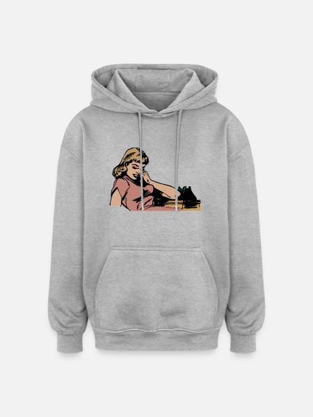 Frau am Telefon - Oversized Unisex Hoodie - Grau meliert