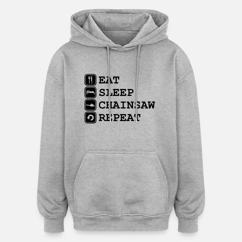 Eat, sleap, chainsaw - Oversized Unisex Hoodie - Grau meliert