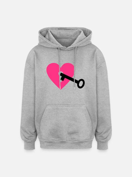 key and heart - Oversized Unisex Hoodie - heather grey