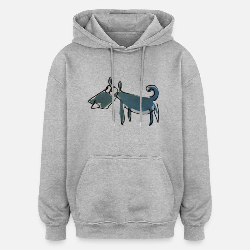 Dessin de chien - Sweat à capuche oversize unisexe - gris chiné