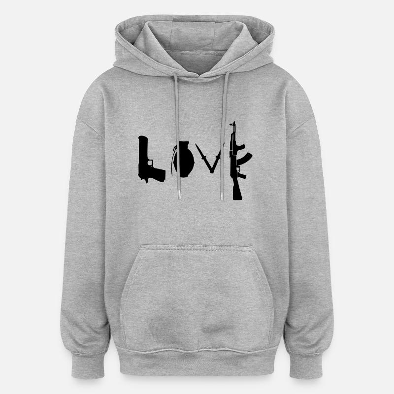 L'amour est guerre - Sweat à capuche oversize unisexe - gris chiné