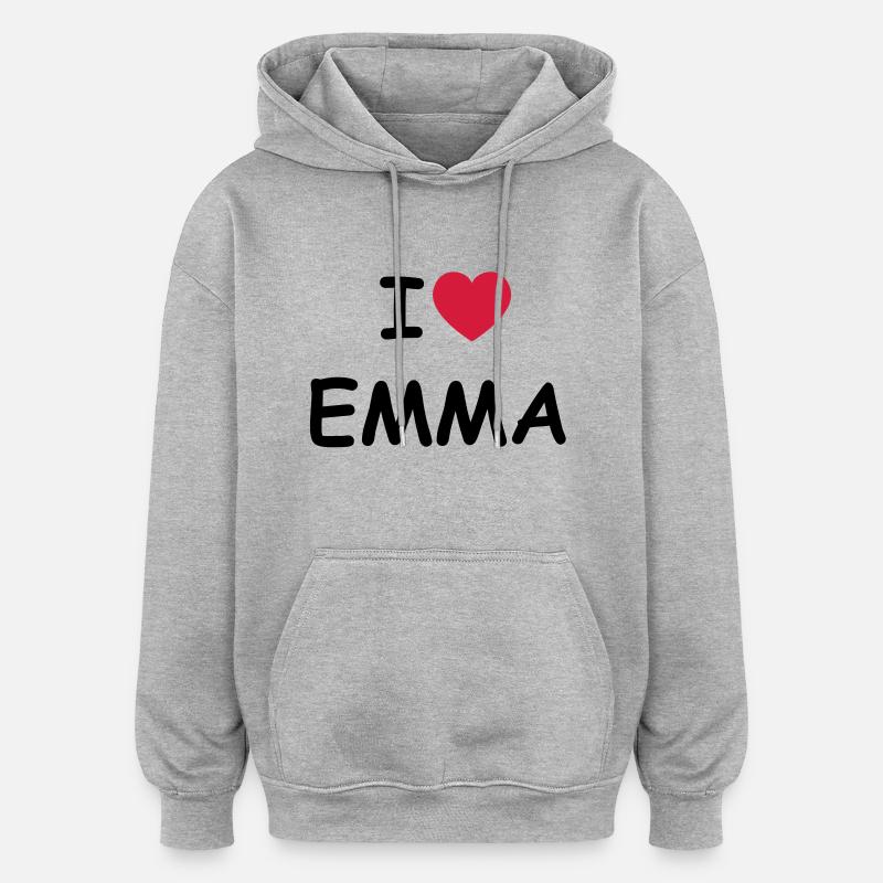 J'aime Emma - Sweat à capuche oversize unisexe - gris chiné