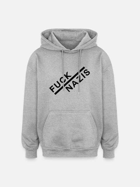 FUCK NAZIS - Oversized Unisex Hoodie - Grau meliert