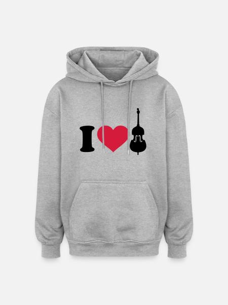 I love Contrabasse - Sweat à capuche oversize unisexe - gris chiné