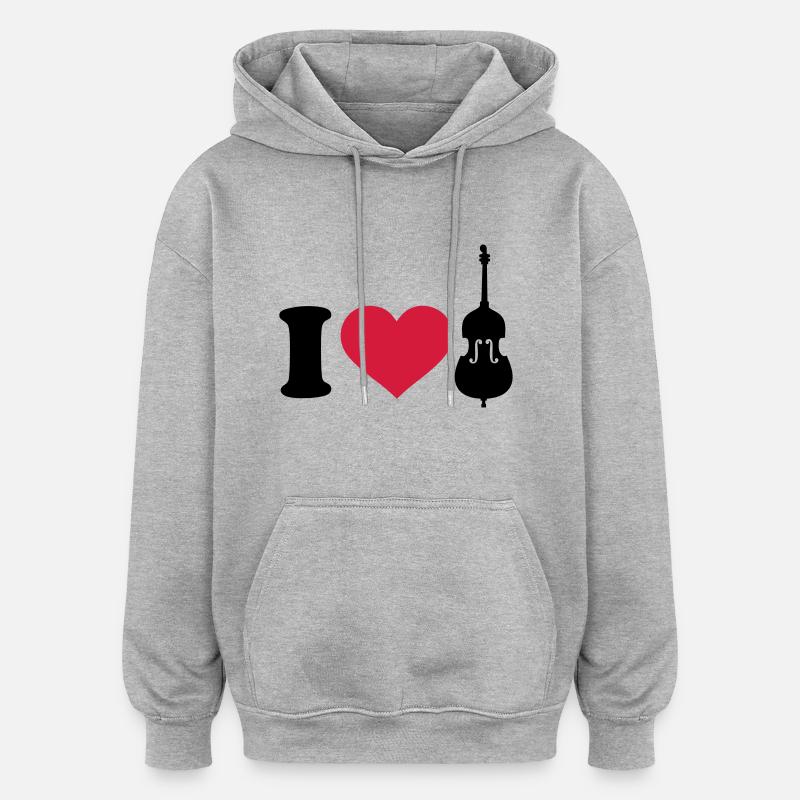 I love Contrabasse - Sweat à capuche oversize unisexe - gris chiné