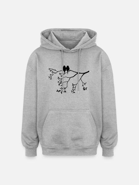 Vogelpaar on thin branch - Oversized Unisex Hoodie - heather grey