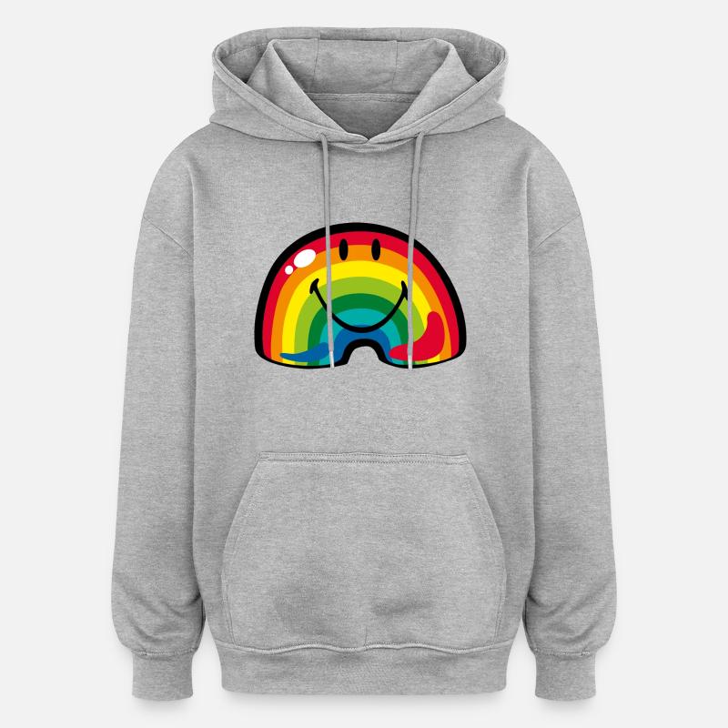 Smiley Rainbow - Sweat à capuche oversize unisexe - gris chiné